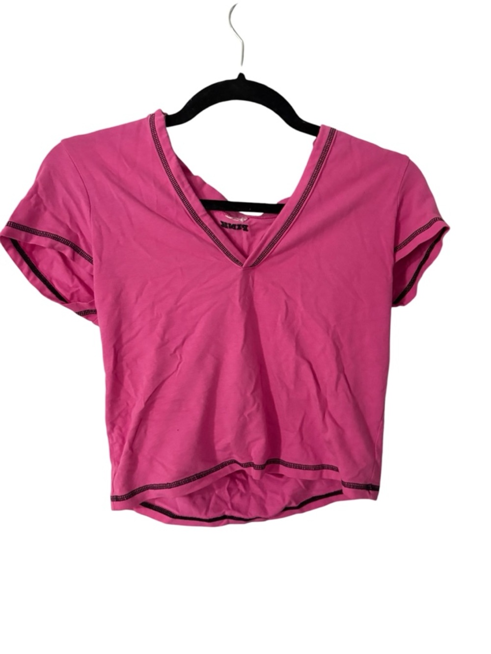 Victoria's Secret Hot Pink V-Neck Crop Top with Contrast Stitch